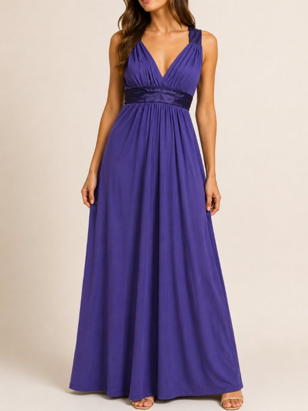 David's Bridal Lapis Purple V-Neck Empire Waist Maxi Dress Size 2